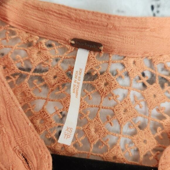 Free People The Best Blouse Women's Long-Sleeved Orange Button-Up Blouse XS - Picture 10 of 12
